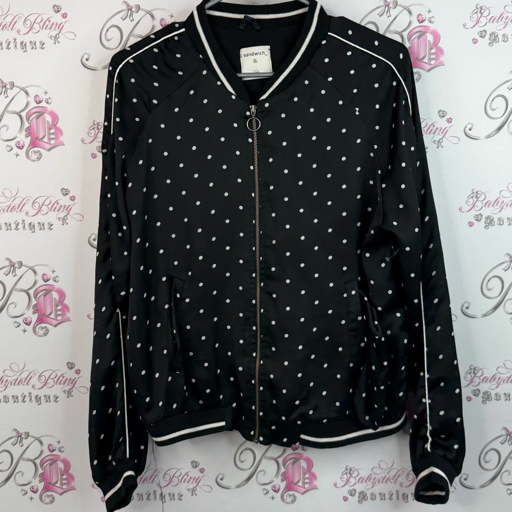 Sandwich zip up coat colour block Black and White Polka Dot Bomber Jacket